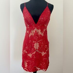 NWT Free People Red Sequin & Lace Dress